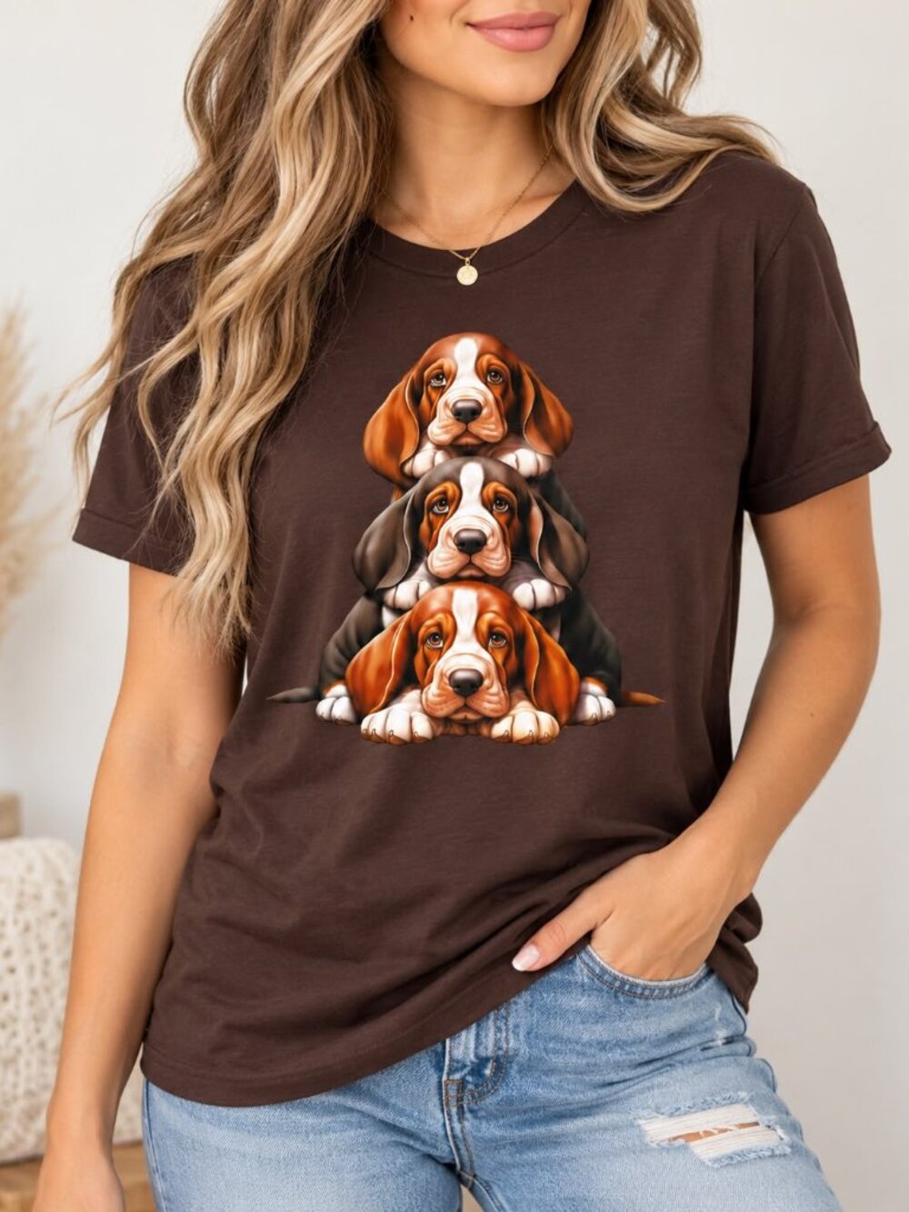 Women’s Dark Chocolate Puppy Dog Graphic T-Shirt Cute Pet Lover Tee